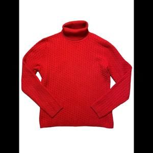 Talbots Cashmere Cherry Red Knit Turtleneck Cable Knit Sweater Womens Small